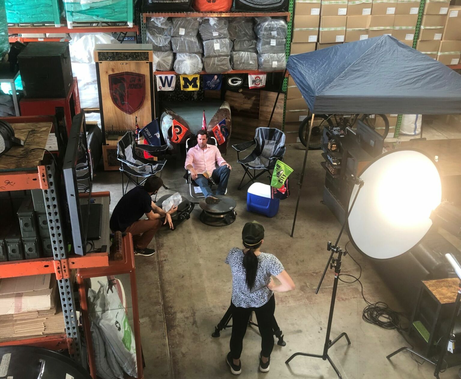 A SportClamps product shoot inside the warehouse